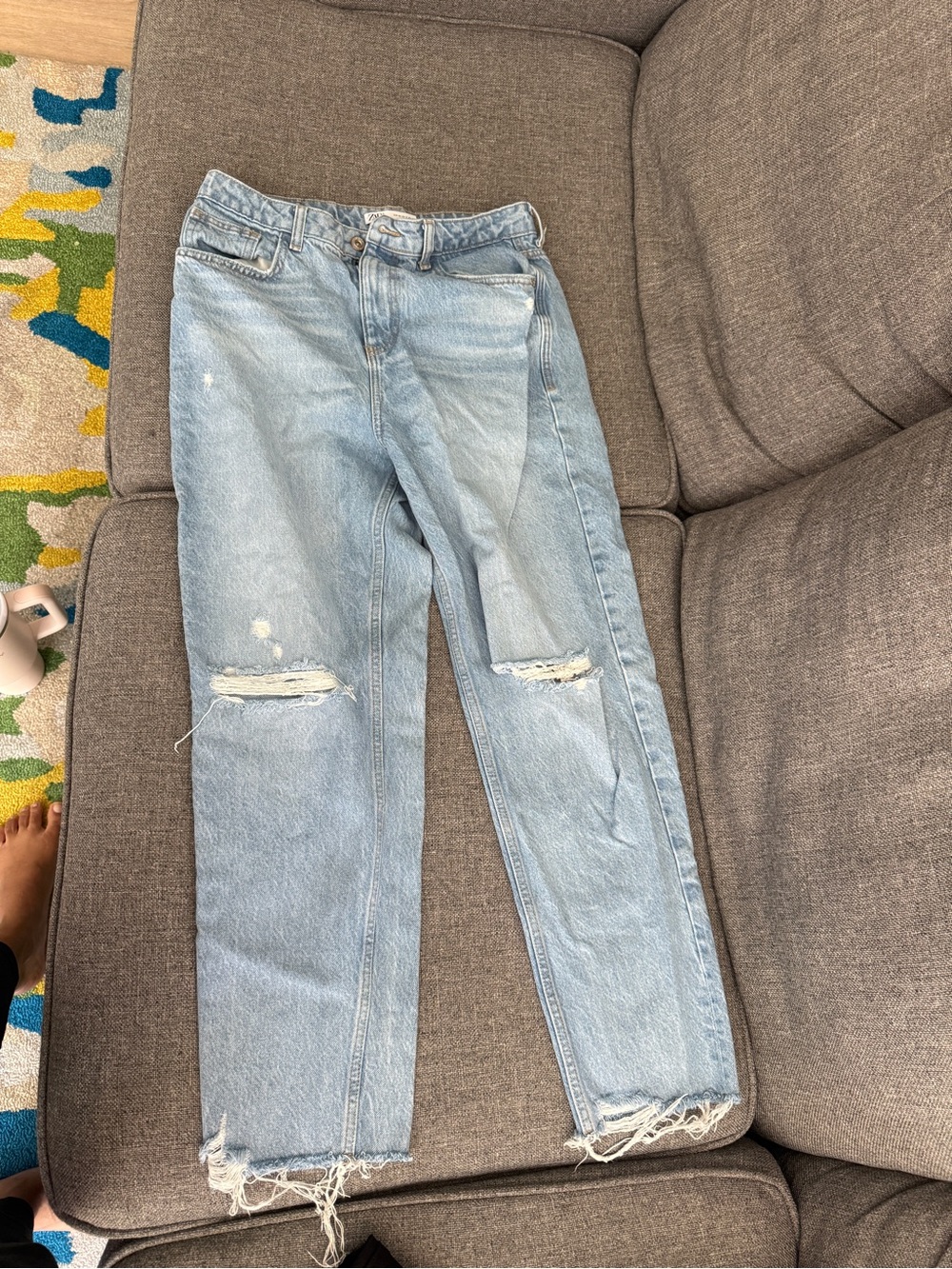Zara Light Wash Distressed Women’s Jeans - Classic Straight Fit